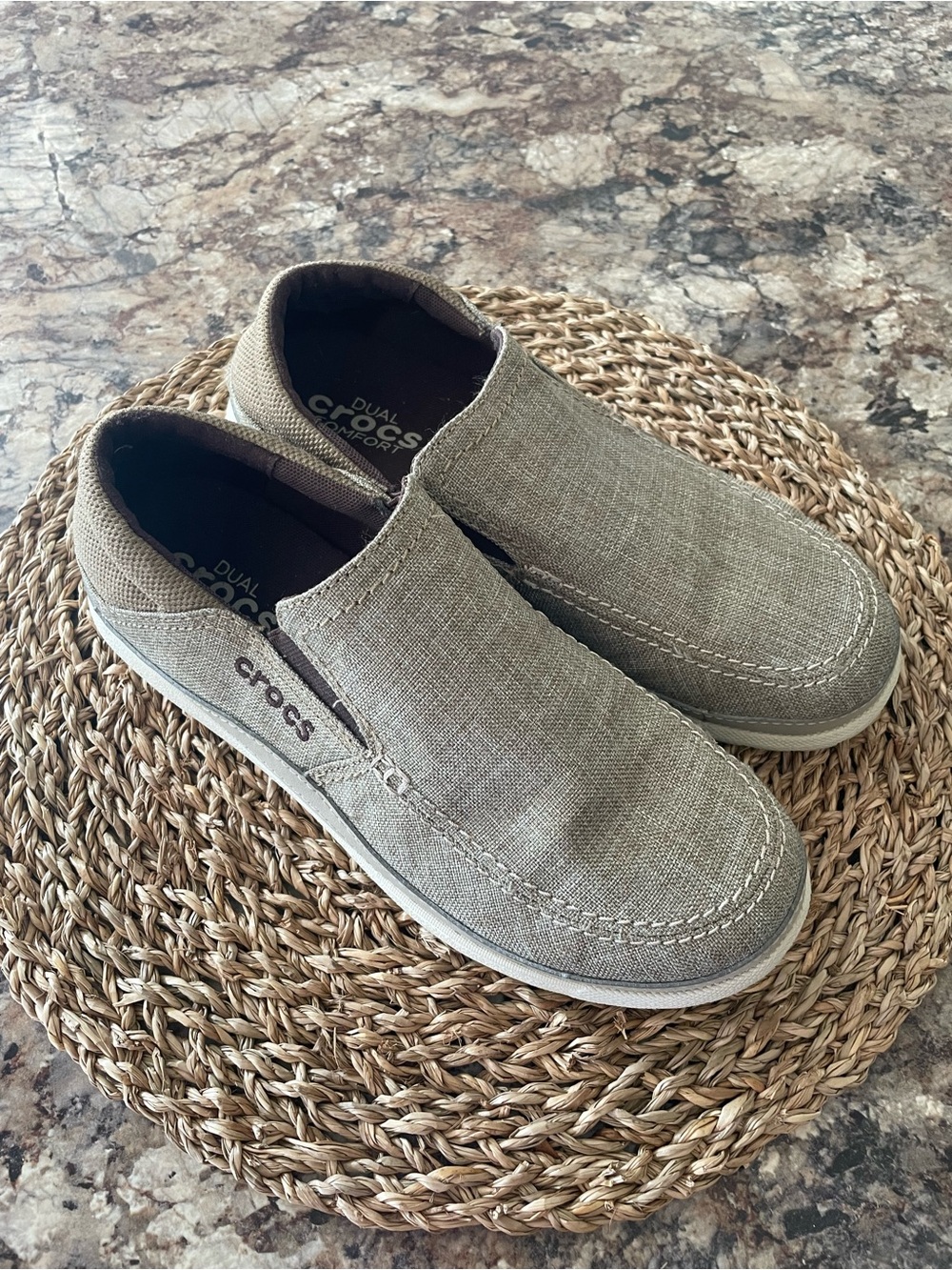 CROCS Men’s Slip-On Loafers in Taupe Canvas